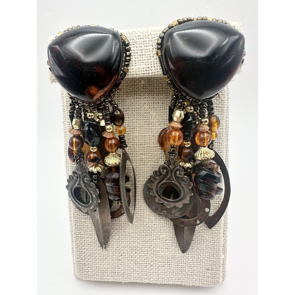 Vintage Chipita Glass Beaded Dangle Drop Earrings